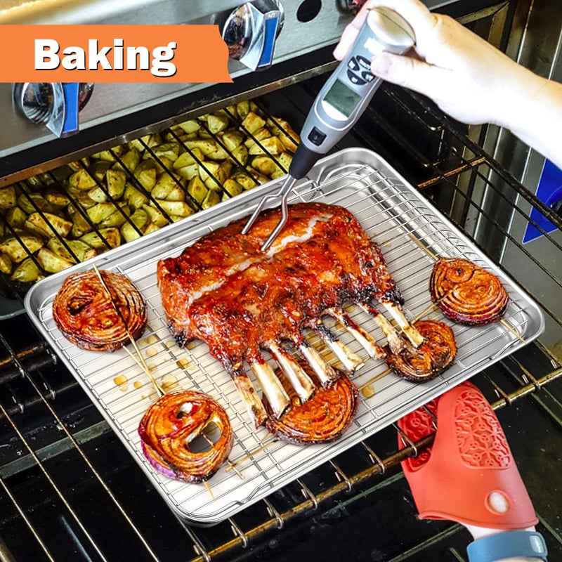 P&P CHEF Cooling Baking Rack Pack of 2, 16.6" x 11.5", Stainless Steel Cooling Racks for Cooking Baking Roasting Grilling Drying, Dense Wires & Smooth Edge, Easy to Clean, Silver - Image 5